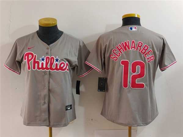 Womens Philadelphia Phillies #12 Kyle Schwarber Gray Cool Base Stitched Baseball Jersey(Run Small)